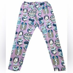 Soft Lilac Owl Print Leggings One Size Fits Most XL Cozy EUC